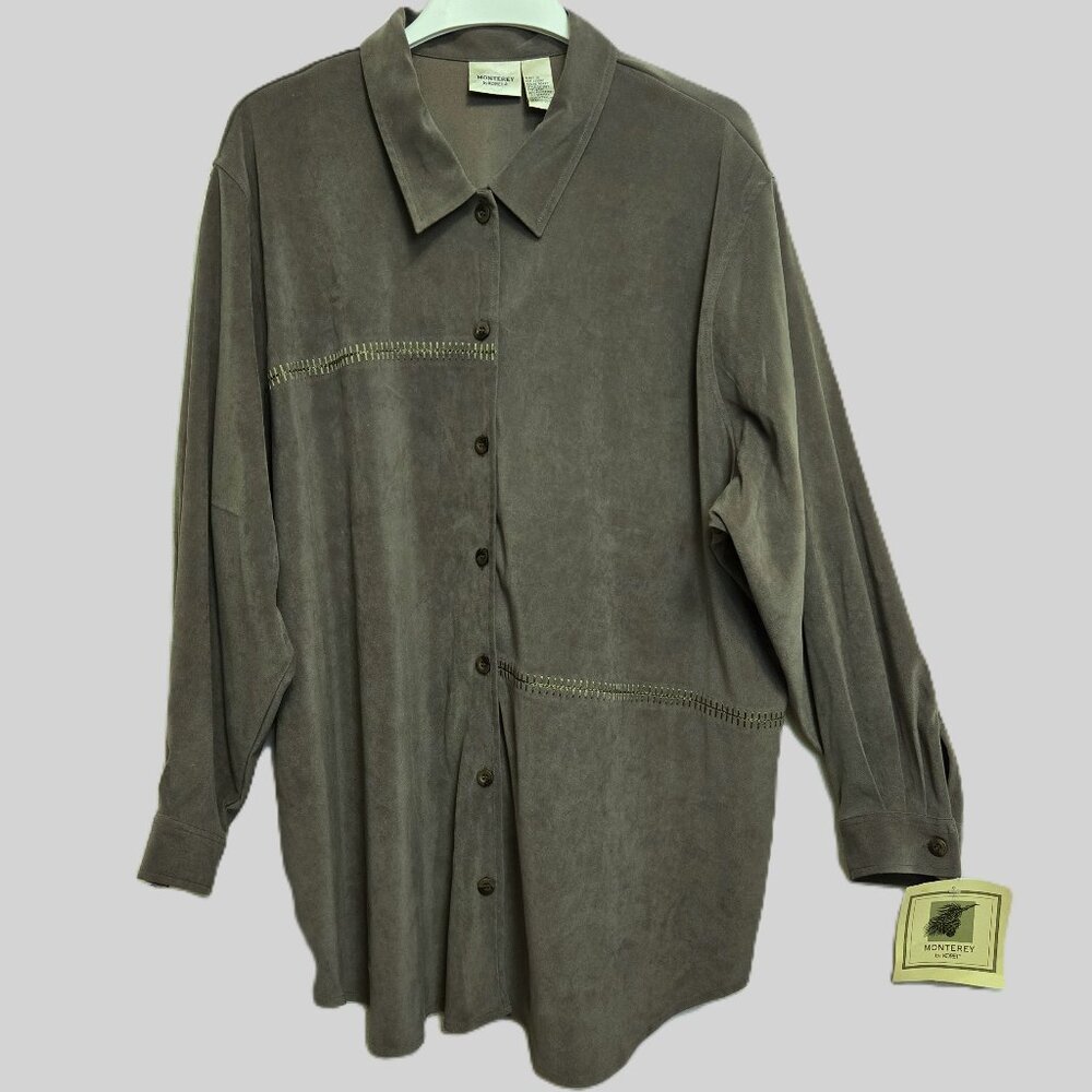 Monterey by Koret Pine Green Long Sleeve Button-Down Collared Shirt